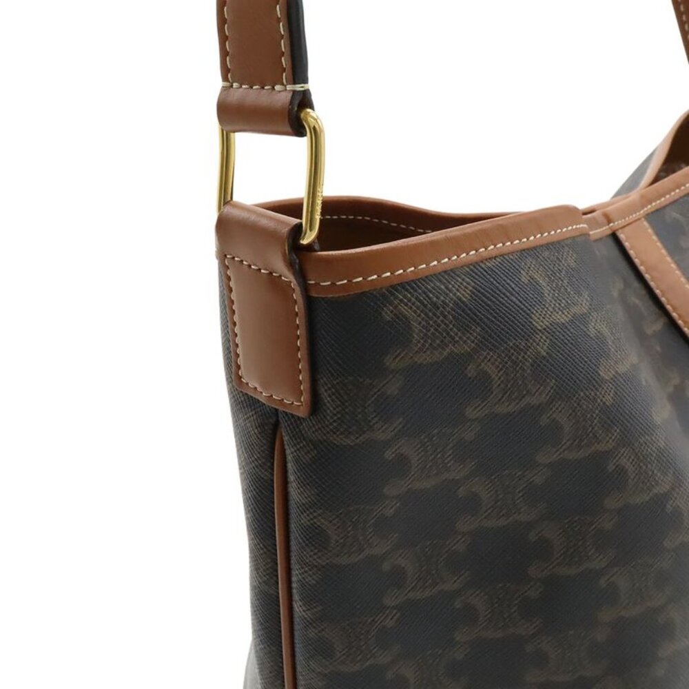 Celine Triomphe Medium Bucket Shoulder Bag Crossbody Triomphe Canvas Calfskin - Picture 4 of 8